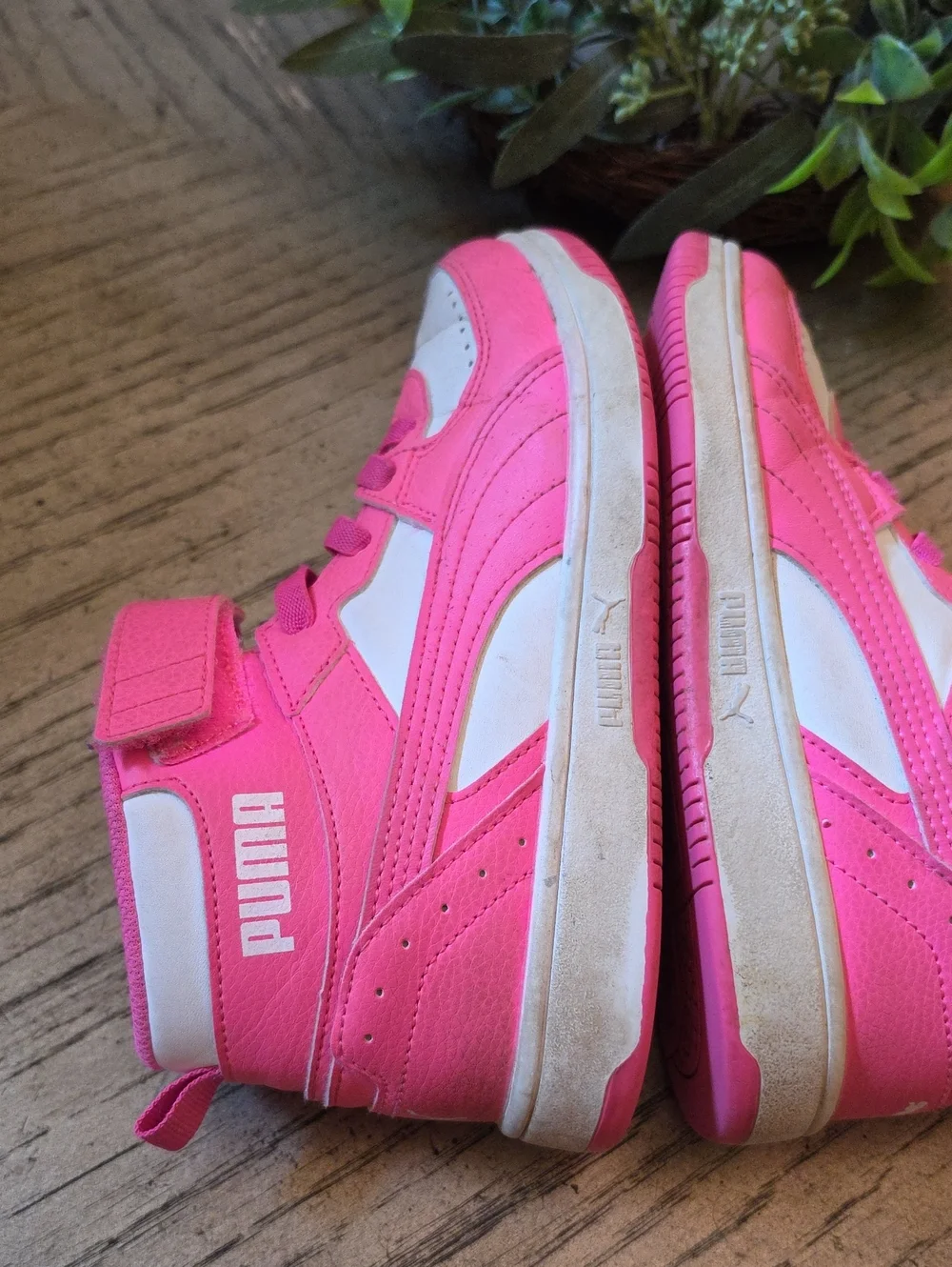 Puma Kids' Pink and White High-Top Sneakers Size 3